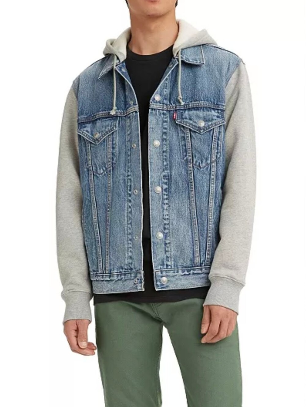 Levi's Hybrid Hoodie Trucker Blue & Gray Denim Jacket Streetwear Western XL